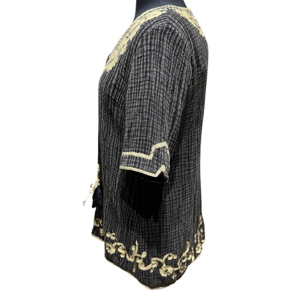 Soft Surroundings Vintage Sahara Embroidered Black Cream Gauze Tunic Size Large - Picture 2 of 5